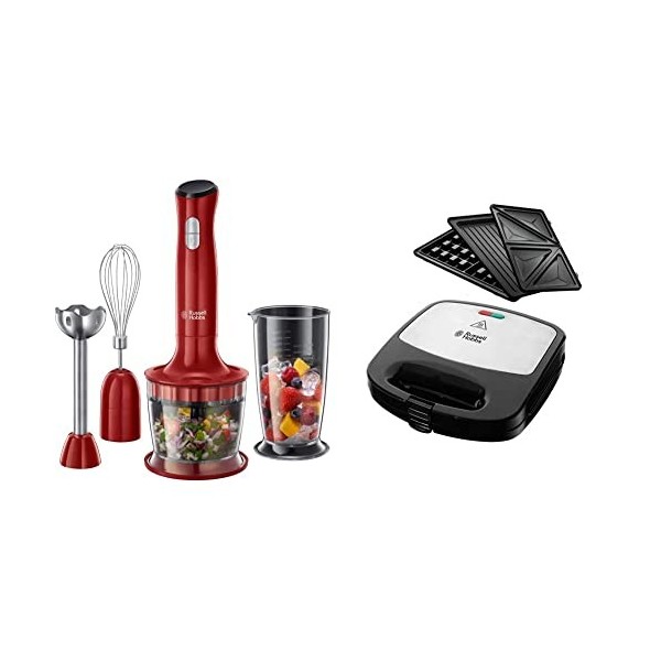 Russell Hobbs Mixeur Plongeant Multifonction 3en1 500ml, Compatible Lave Vaisselle - Rouge 24700-56 Desire & Appareil à Sandw