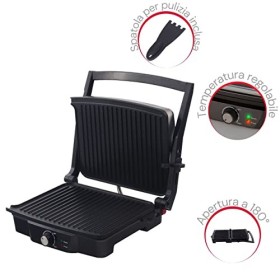 ARDES - Grill électrique professionnel 2000W pour sandwichs et piadine avec plaques antiadhésives Grand modèle de couleur noi