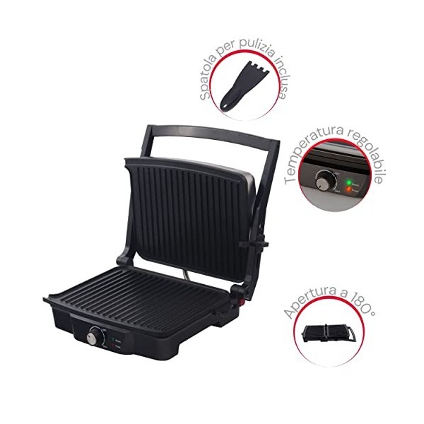 ARDES - Grill électrique professionnel 2000W pour sandwichs et piadine avec plaques antiadhésives Grand modèle de couleur noi