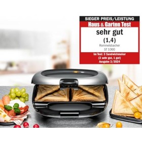 ROMMELSBACHER Appareil à croque-monsieur ST 1000 – Plaques de cuisson extra profondes, pour 2 sandwichs American XL, revêteme