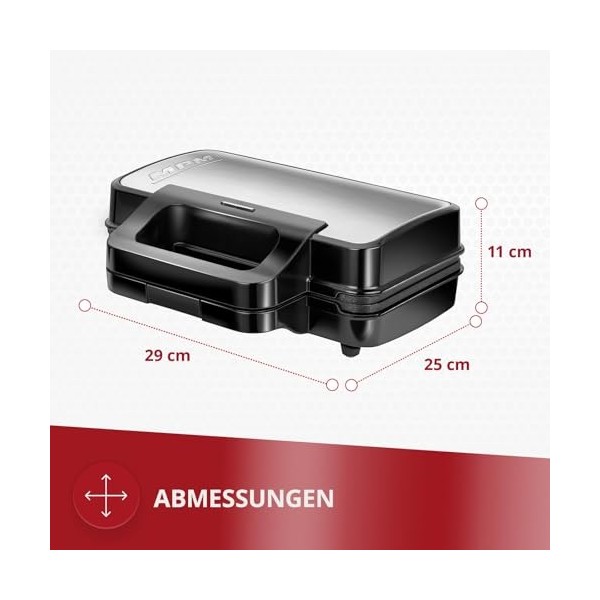 MPM MOP-43M Appareil à Sandwichs 3 en 1, Plaques Interchangeables, Appareil à Croque Monsieur, Gaufrier Belge, Grill pour Via