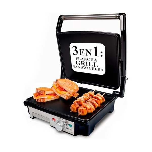 SOGO SS-7131 Machine à sandwich électrique à plaque chauffante plate 2000W, avec plaques de gril antiadhésives de surface de 