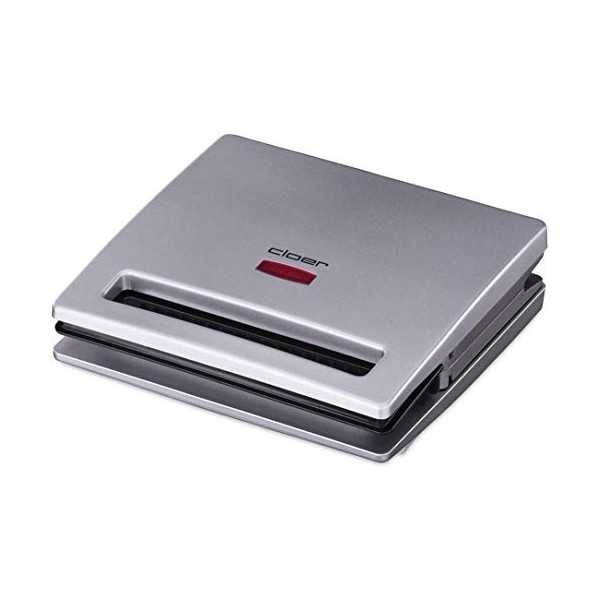 Cloer 6219 Appareil à Croque-Monsieur, 900 W pour 2 toasts divisés en diagonale, Message optique de fin de Cuisson, Argenté