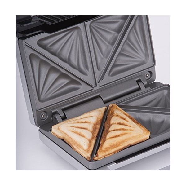 Cloer 6219 Appareil à Croque-Monsieur, 900 W pour 2 toasts divisés en diagonale, Message optique de fin de Cuisson, Argenté