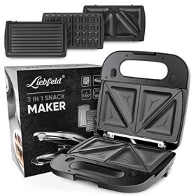 Liebfeld [750 W] Appareil à croque-monsieur 3 en 1 grill de contact, gaufrier, appareil à croque-monsieur 3 en 1 avec plaque