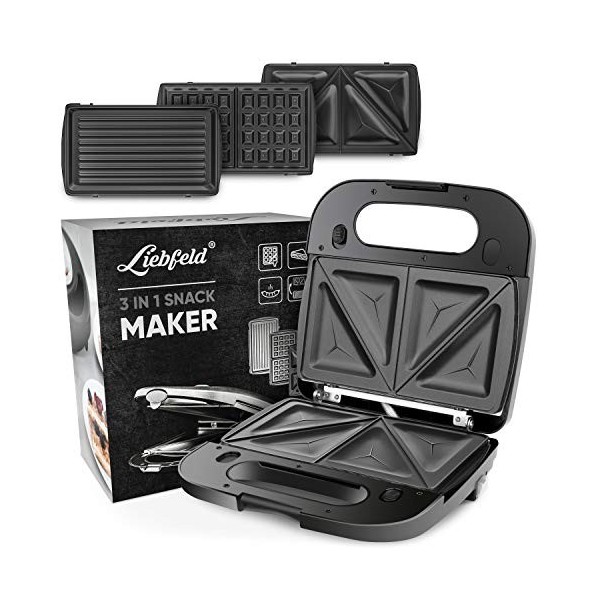 Liebfeld [750 W] Appareil à croque-monsieur 3 en 1 grill de contact, gaufrier, appareil à croque-monsieur 3 en 1 avec plaque
