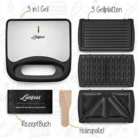 Liebfeld [750 W] Appareil à croque-monsieur 3 en 1 grill de contact, gaufrier, appareil à croque-monsieur 3 en 1 avec plaque