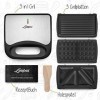 Liebfeld [750 W] Appareil à croque-monsieur 3 en 1 grill de contact, gaufrier, appareil à croque-monsieur 3 en 1 avec plaque