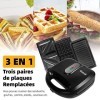 Gotoll Appareil à Croques Monsieur Gaufrier 3 en 1 Machine à Sandwich Maker Gauffre Presse Toaster Pain Plaques Remplaçables 