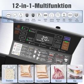 OidoZac Machine à emballer sous vide 85 kPa pour aliments, 12 en 1, avec poignée Easy-Lock, double soudure, coupe-papier inté