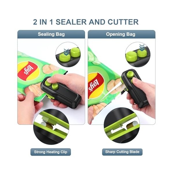 Ankilo Mini scellant 2 en 1 - Facile à sceller - Scelleuse de sacs en plastique - Portable - Rechargeable pour sacs en plasti