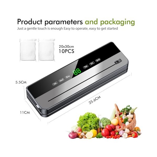 Machine Sous Vide Alimentaire, Appareil Sous Vide Alimentaire avec Mode Sec et Humide 6 Fonctions, Sous Videuse Alimentaire a