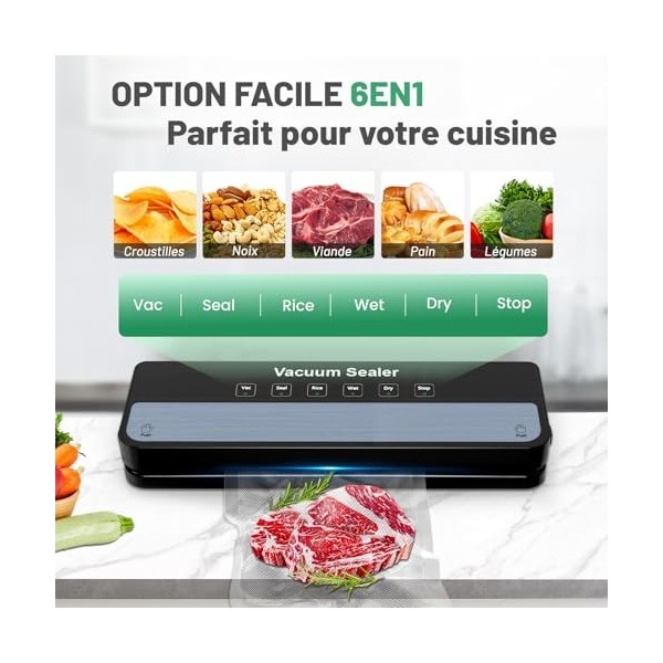 Raycial Machine Sous Vide Alimentaire 5 En 1, Machine Sous Vide Pour Aliments Secs Et Humides, Vide Avec Sacs Sous Vide, Scel