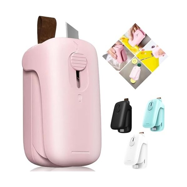 Boxonly FD – Mini scellant de sacs blancs, scellant thermique et cutter 2 en 1 avec dos magnétique et cordon, refermant de sa