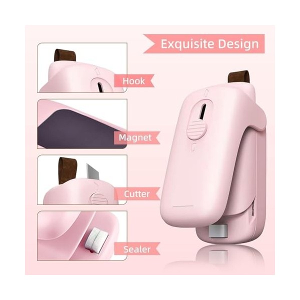 Boxonly FD – Mini scellant de sacs blancs, scellant thermique et cutter 2 en 1 avec dos magnétique et cordon, refermant de sa