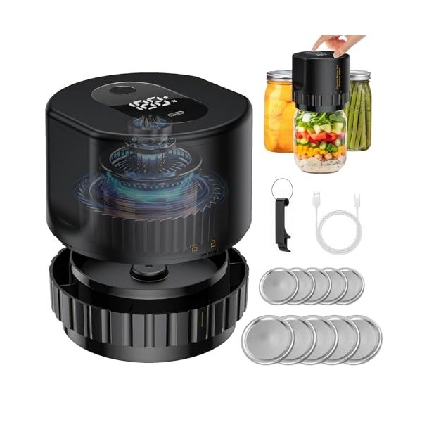 Euakee Kit de Scelleuse Sous Vide électrique pour Bocaux Mason, Scelleuse Sous Vide pour Bocaux Mason à Bouche Large et Régul