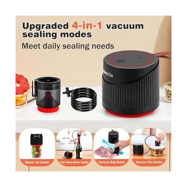 Kit de scellage sous vide électrique Mason Jar 4 en 1 pour bocaux Mason à ouverture large et régulière, scellant sous vide à 