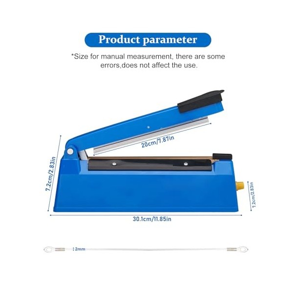 Machine à sceller à chaud - 200 mm - Pour film plastique - Largeur détanchéité : 2 mm - Soudeuse portable - Pour films plast