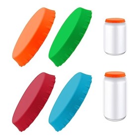 GLADFRESIT Lot de 4 couvercles de canettes en silicone souple anti-fuite pour boissons gazeuses pour la plage, le camping, la