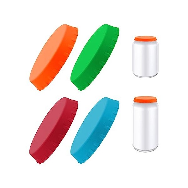 GLADFRESIT Lot de 4 couvercles de canettes en silicone souple anti-fuite pour boissons gazeuses pour la plage, le camping, la
