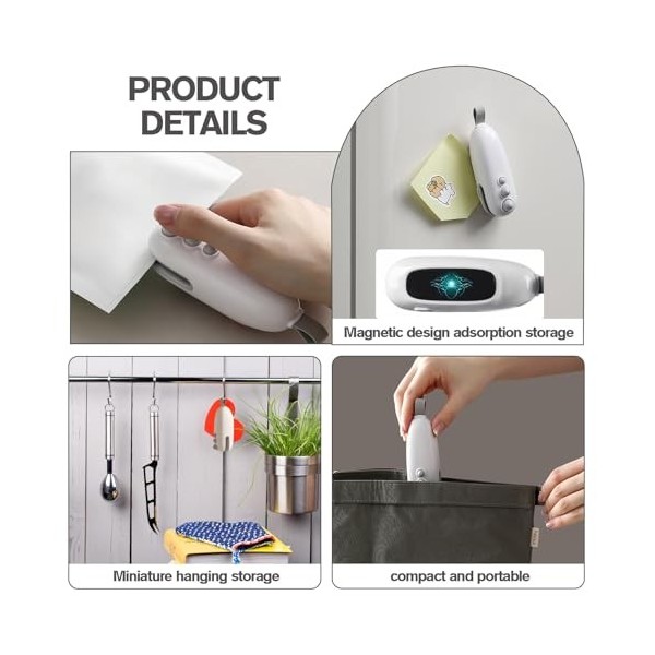 Mini scelleuse de sac, 2 en 1 rechargeable, machine à sceller à chaud portable avec magnétique, mini machine à sceller sous v