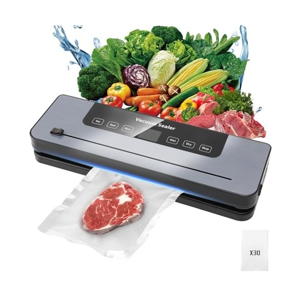 Ruspela Machine à emballer sous vide 6 en 1, fonction Food Saver, scellant sous vide avec cutter intégré pour aliments humide