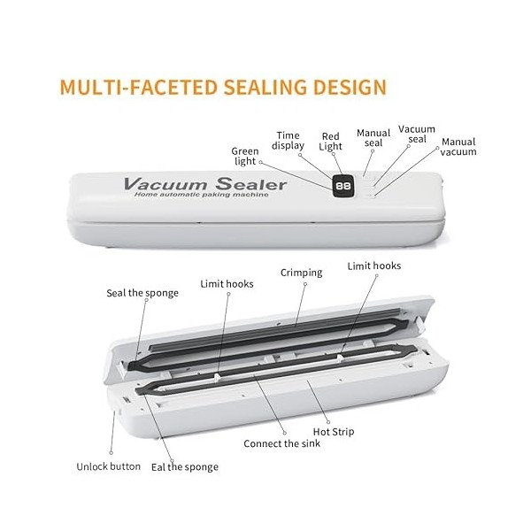 Frohsen Machine Sous Vide Alimentaire, Avec 10 Sacs de Scellage Sous Vide, Scelleuse SousVide Automatique Pour Aliments, Affi