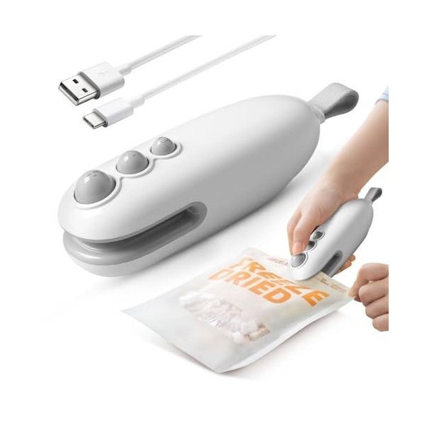 tlidfgeo Mini scellant de sac, 2 en 1, mini scellant à chaud avec cutter, scellant de sac, scellant de sac rechargeable, scel