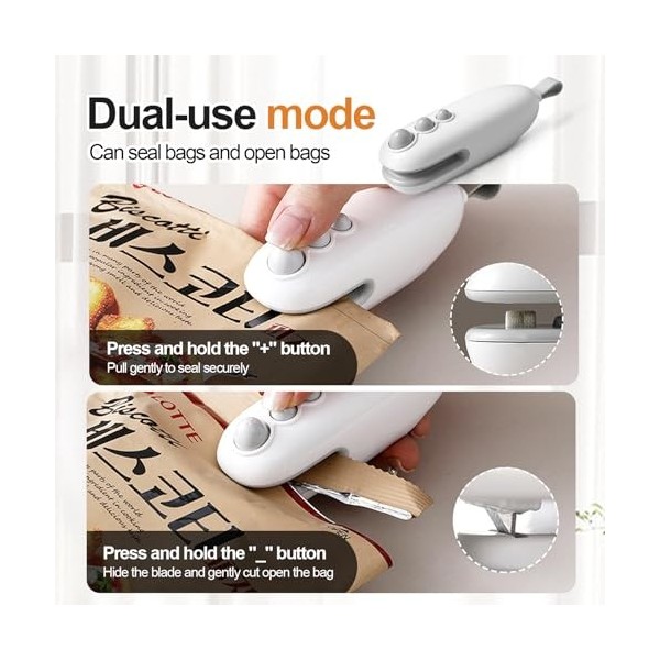 tlidfgeo Mini scellant de sac, 2 en 1, mini scellant à chaud avec cutter, scellant de sac, scellant de sac rechargeable, scel