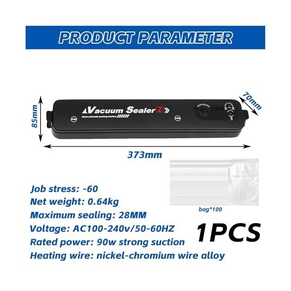 Machine à emballer sous vide, avec 100 sacs sous vide, pour aliments secs et humides