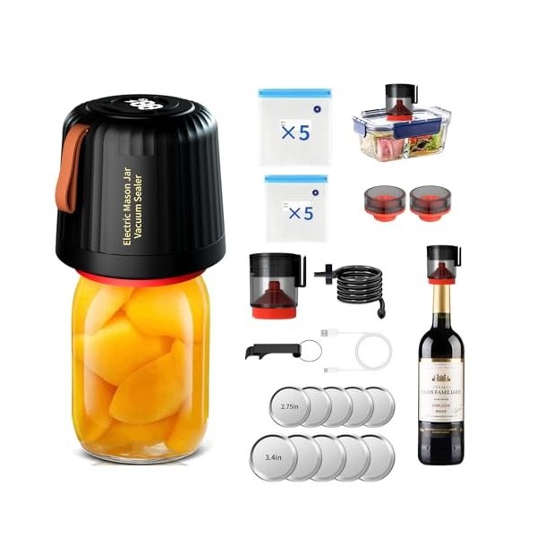 Mason Machine à emballer sous vide compatible avec les sacs sous vide, bouteilles de vin, bocaux à bouche large et normale