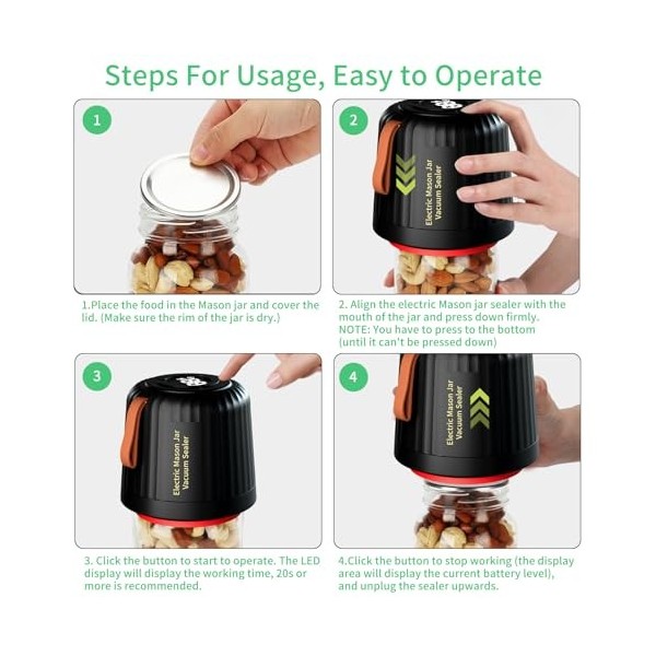 Mason Machine à emballer sous vide compatible avec les sacs sous vide, bouteilles de vin, bocaux à bouche large et normale