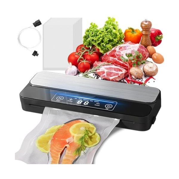 Bindokun Machine Aous Vide Alimentaire Appareils de Mise Sous Vide Automatique 32 cm Avec Cutter Intégré, Rangement des Sacs,