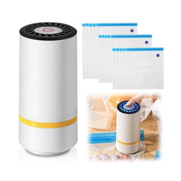 GOEDCH Machine à emballer sous vide avec 15 sacs sous vide : appareil de mise sous vide portable pour aliments, mise sous vid