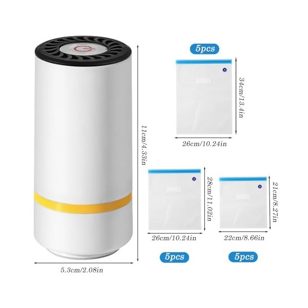 GOEDCH Machine à emballer sous vide avec 15 sacs sous vide : appareil de mise sous vide portable pour aliments, mise sous vid