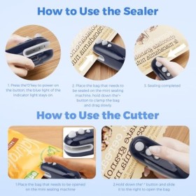 Mini scelleuse de sacs et thermoscellante avec cutter, scellant de sac rechargeable 2 en 1, machine à sceller la chaleur port