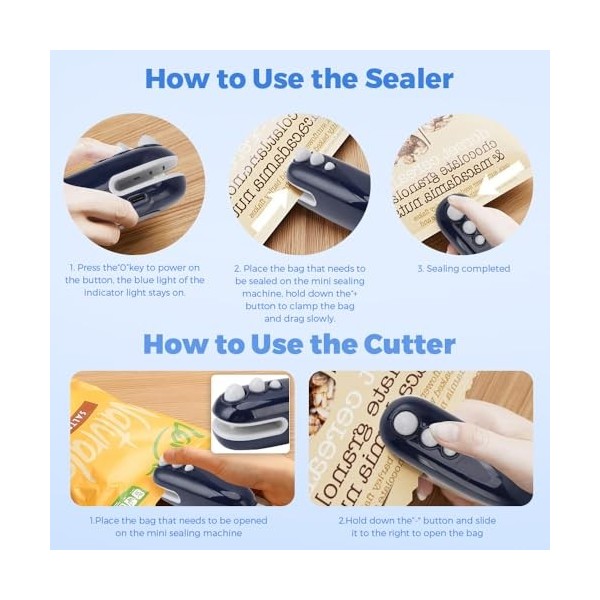 Mini scelleuse de sacs et thermoscellante avec cutter, scellant de sac rechargeable 2 en 1, machine à sceller la chaleur port