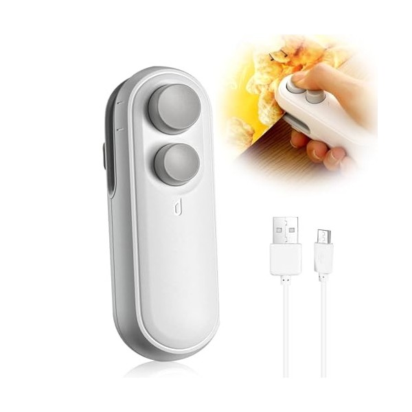 SPORWAY Mini Scelleur Sac Plastique: Portable Scelleuse pour Sacs Scelleur 2 en 1 avec Cutter, Mini Ferme-Poche Rechargeable 