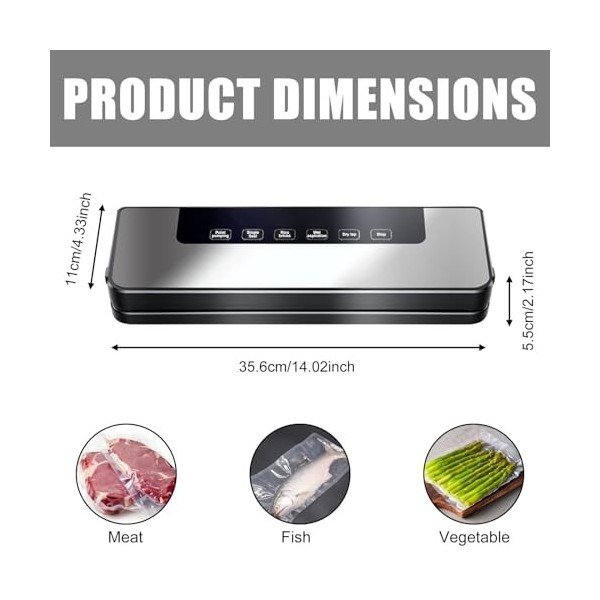 Machine à emballer sous vide, 5 en 1, avec 10 sacs sous vide, scellant automatique des aliments secs ou humides, garde les al