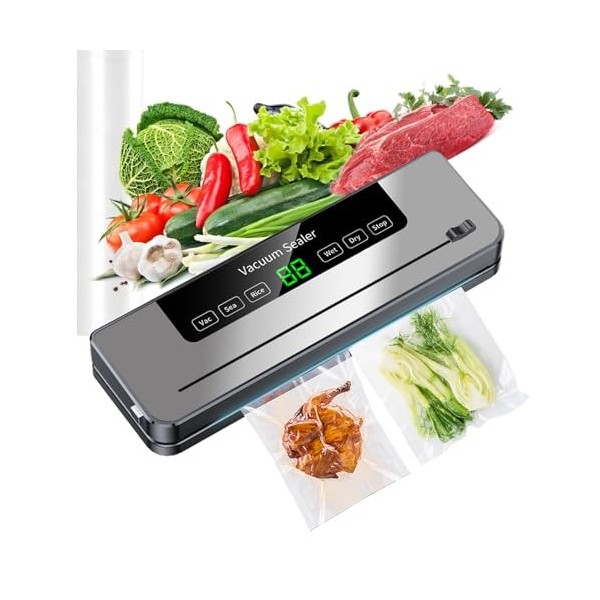 ESoundvol Machine à emballer sous vide 6 en 1 pour aliments avec cutter intégré et affichage numérique à DEL visible pour la