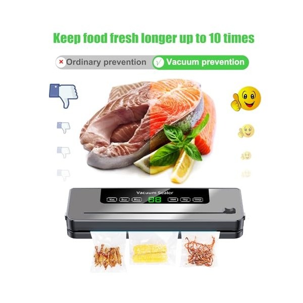 ESoundvol Machine à emballer sous vide 6 en 1 pour aliments avec cutter intégré et affichage numérique à DEL visible pour la