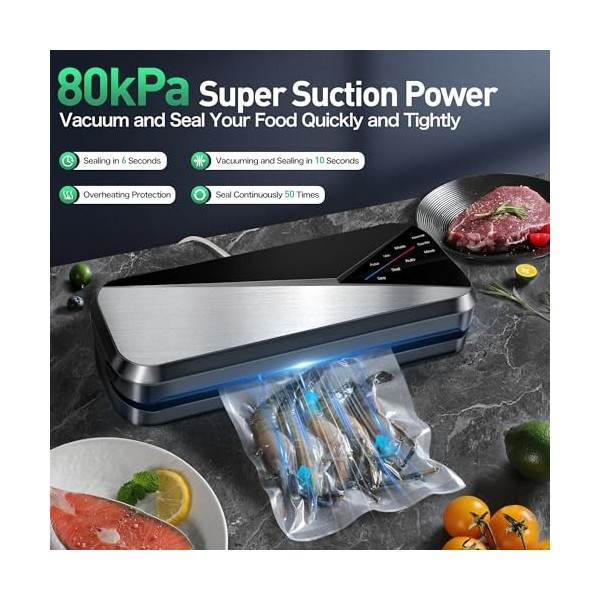 DeeprBetter Machine Sous Vide Alimentaire Professionnelle 6 en 1, 80kPa Appareil Sous Vide Alimentaire Sec et Humide avec Sce