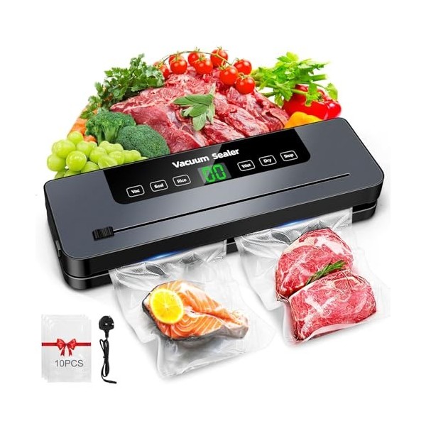 Machine à emballer sous vide 6 en 1 avec aspiration puissante de 65 kPA pour la conservation des aliments secs et humides, ma