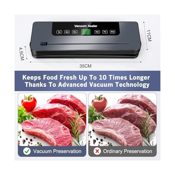 Machine à emballer sous vide 6 en 1 avec aspiration puissante de 65 kPA pour la conservation des aliments secs et humides, ma