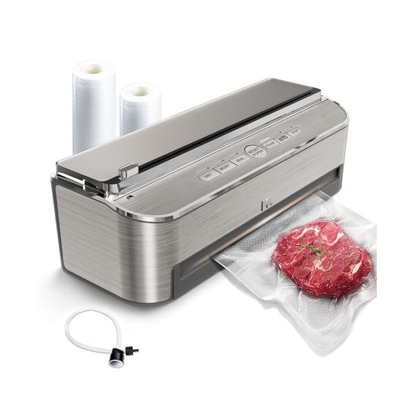 Mesliese Machine Sous Vide Alimentaire, 85 kPa 120 W, Système Détanchéité Puissant, Cutter Intégré, Rangement de Sacs, Mode