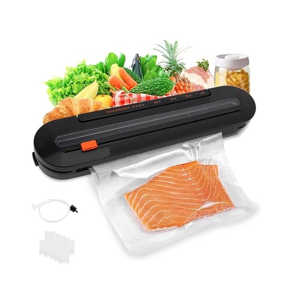 MEKOTRIN Machine Sous Vide Alimentaire 5 en 1, Appareils de Mise Sous Vide avec Mode Sec et Humide Inclus 10 Sacs et Tuyau, E