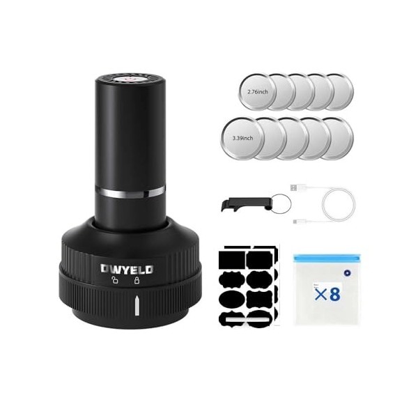 OWYELO Machine Sous Vide pour Aliments, Scelleur Sous Vide pour Mason Jar, Kit de Scellage Sous Vide pour Bocaux avec 10 Couv