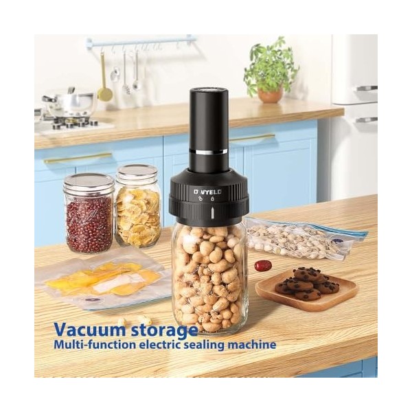 OWYELO Machine Sous Vide pour Aliments, Scelleur Sous Vide pour Mason Jar, Kit de Scellage Sous Vide pour Bocaux avec 10 Couv