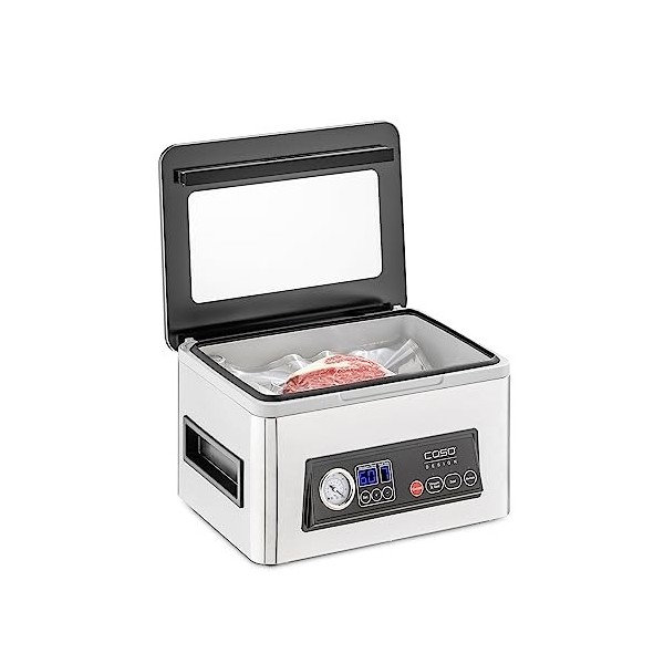 CASO VacuChef 50 1416 Machine à emballer sous vide en acier inoxydable, 70 l/min, 4 volumes de chambre, double soudure 2 mm 