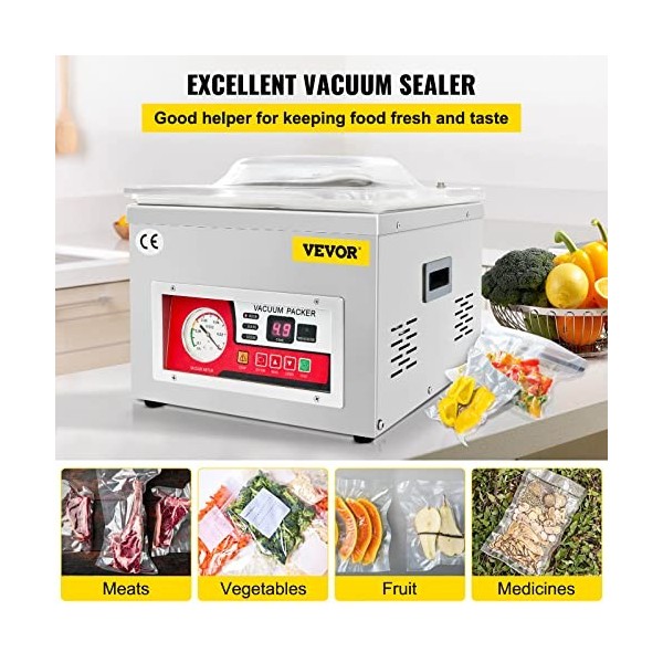 VEVOR Machine à Vide Numérique Machine à Emballer sous Vide Emballage 6,5 cbm/h, Machine sous Vide Professionnel en Acier Ino
